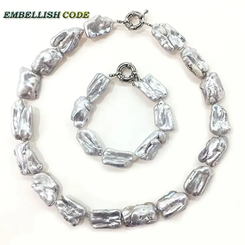 Ожерелье и браслет с жемчугом барокко серого цвета|necklace bracelet set|fine jewelrynecklace |