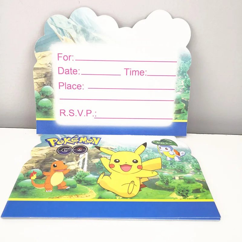 10 шт. пригласительные открытки Pokemon Go с милым рисунком Пикачу праздничная тема