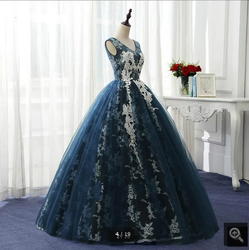 Robe De Soiree темно-синее кружевное бальное платье реальное изображение для