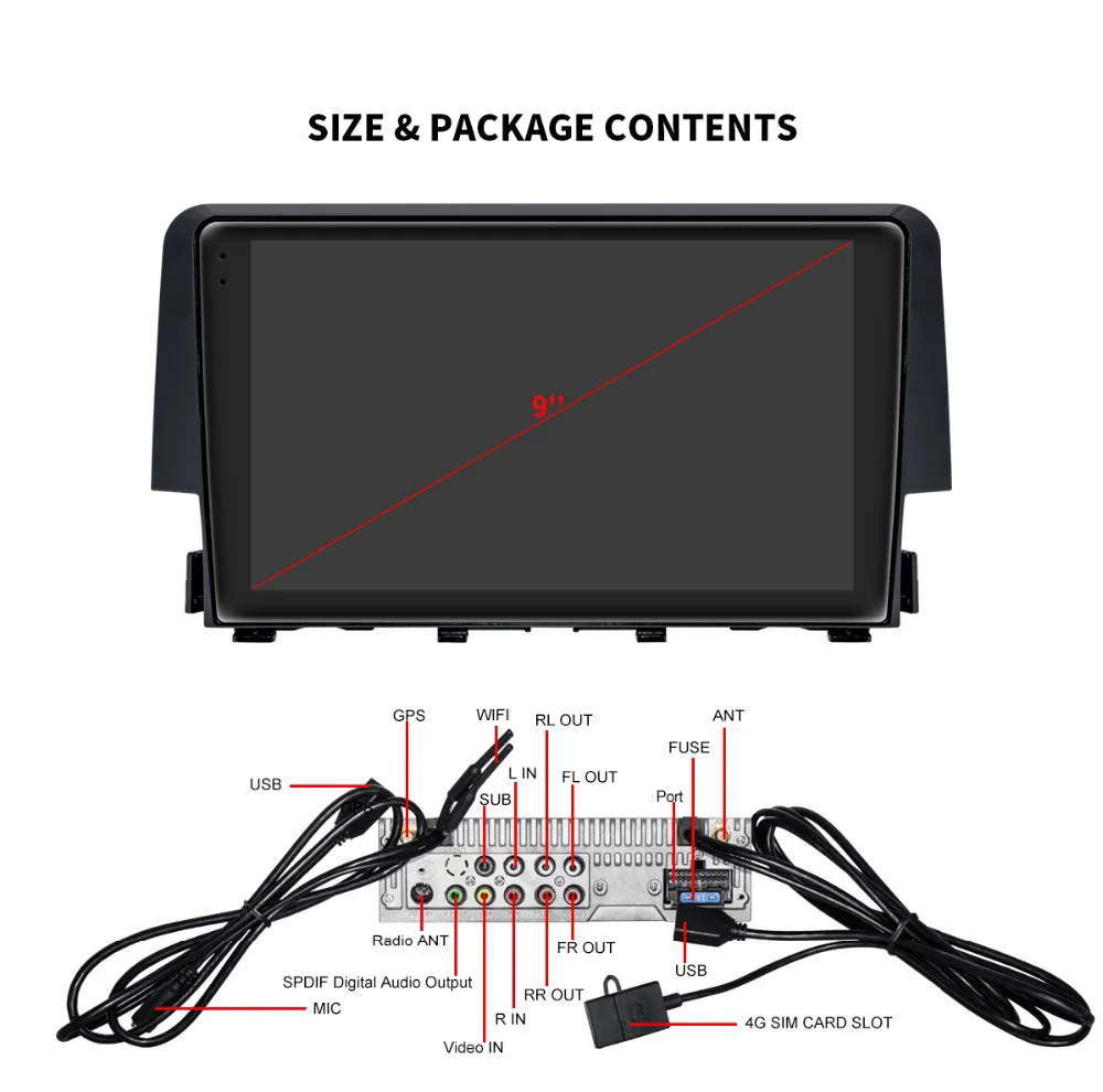 ARKRIGHT 9 ''4+ 64 Гб 1Din Автомагнитола/gps Android 8,1 Автомобильный мультимедийный плеер Встроенный 4G модем ips DSP для Honda Civic