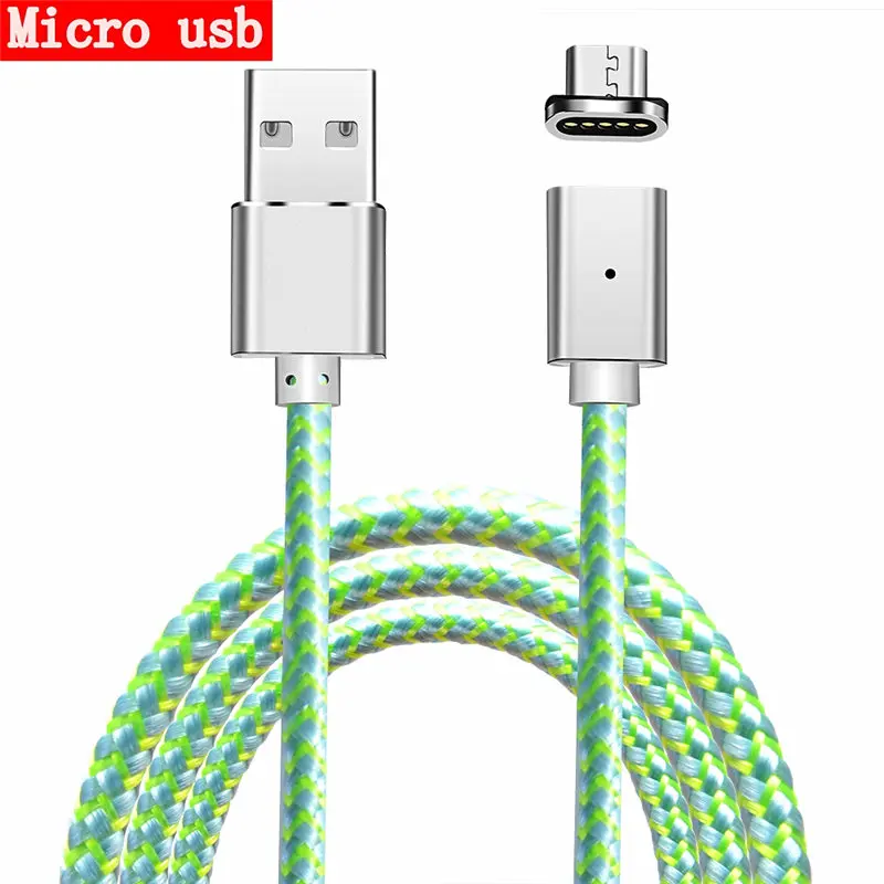 Магнитный кабель 3A 1 м Micro usb type C кабель для iPhone Быстрая зарядка usb type-C Телефон магнитное зарядное устройство для samsung Xiaomi huawei - Color: Microusb green