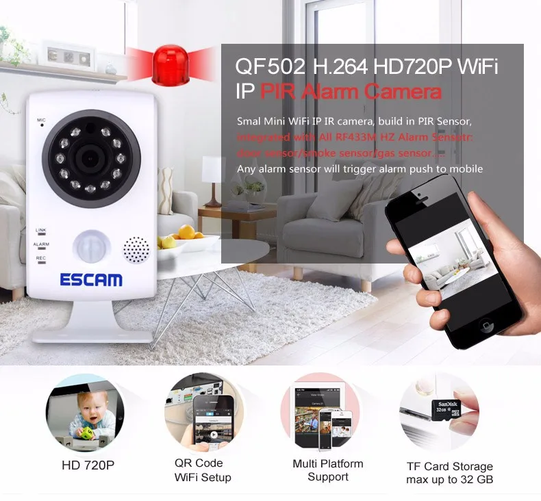 Escam Keeper QF502 Wifi мини ip-камера для дома 1.0MP HD 720P P2P для внутреннего наблюдения ночного видения безопасности CCTV камера