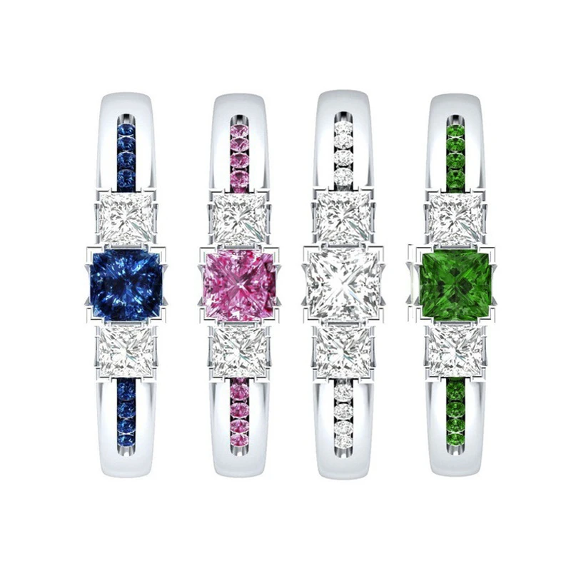 Bague Ringen, розовый, голубой, зеленый драгоценный камень, кольца на палец для женщин, твердые, 925 пробы, серебряные, обручальное Ювелирное кольцо, 4 цвета, размер 6-10