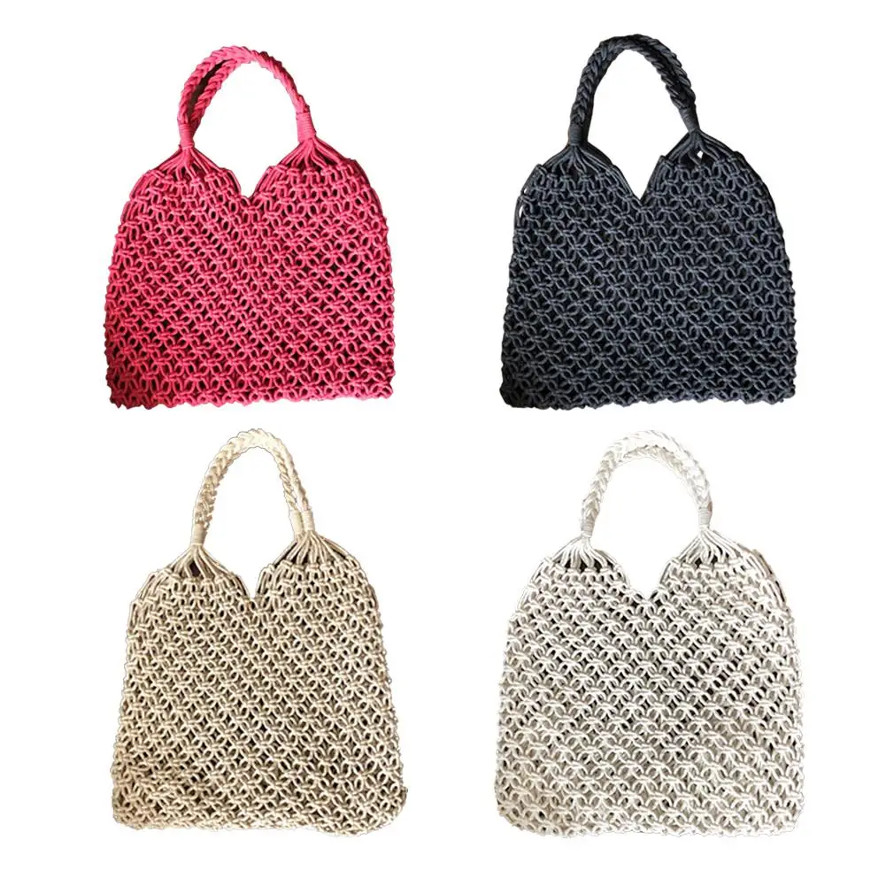 Богемный открытый пляжный Плетеный соломенный мешок из хлопка женская сумка в
