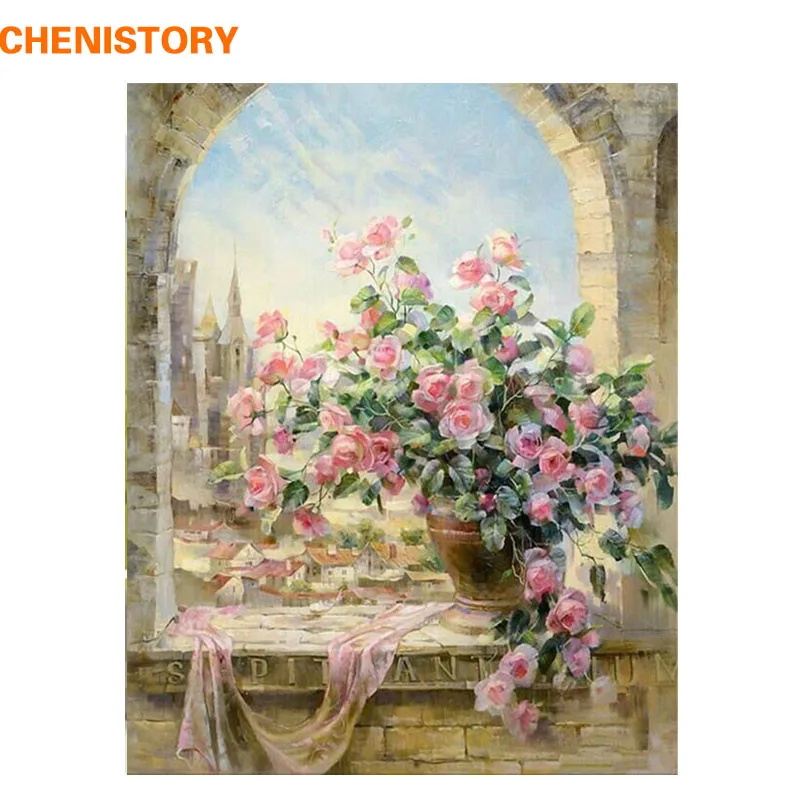 

CHENISTORY Window Flower DIY Painting By Numbers Kit Coloring Painting By Numbers Unique Gift For Living Room Home Decor 40x50cm