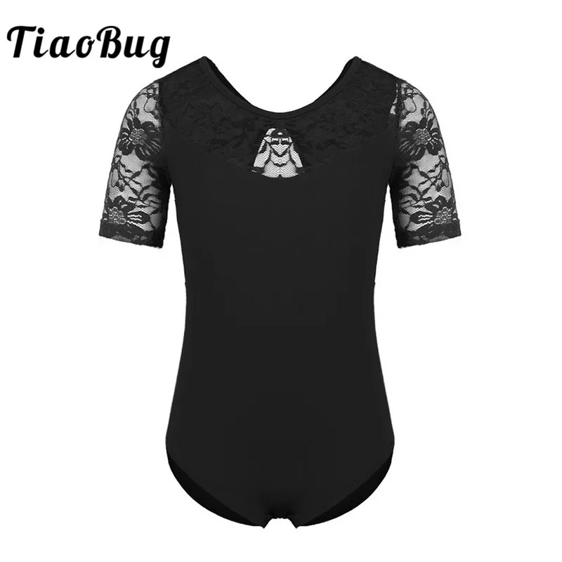 TiaoBug/детское кружевное балетное трико с короткими рукавами для подростков
