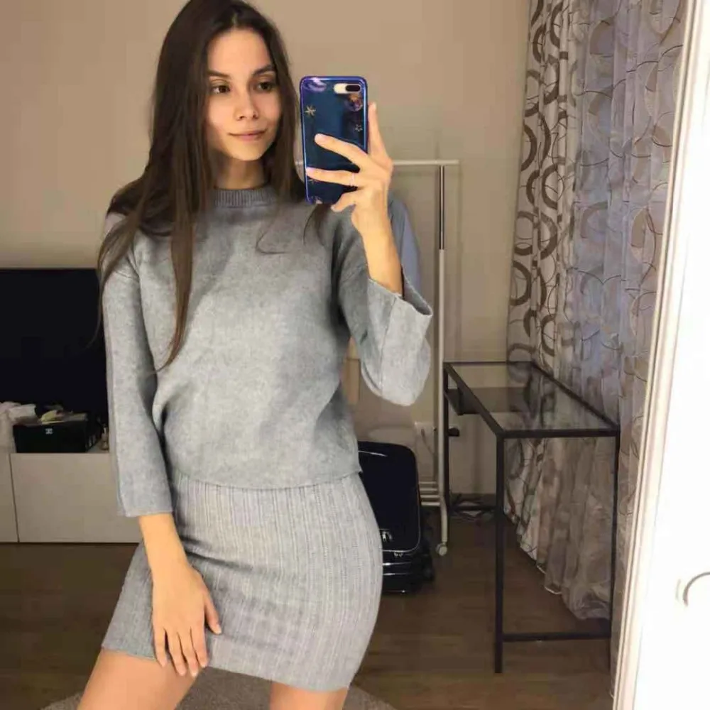 2018 комплект из двух предметов вязаное платье Зимний свитер костюм для женщин три