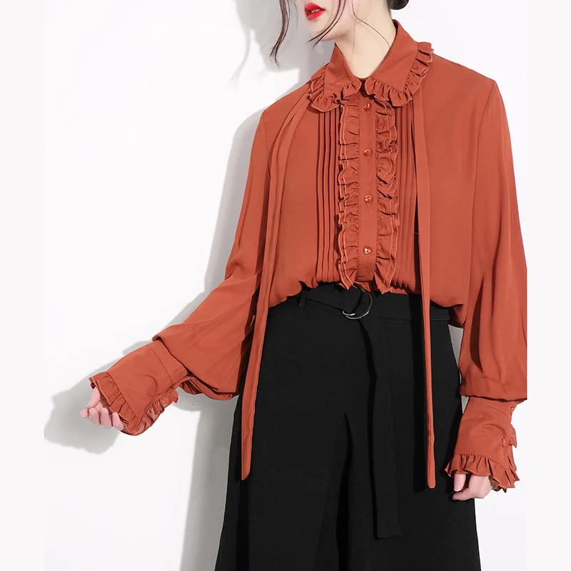 Новое прибытие весной и летом Ретро плиссированные 3d кружева Рубашки для