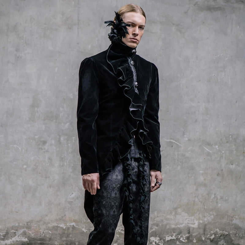 Мужская ассиметричная куртка в стиле стимпанк готическое пальто с хвостом