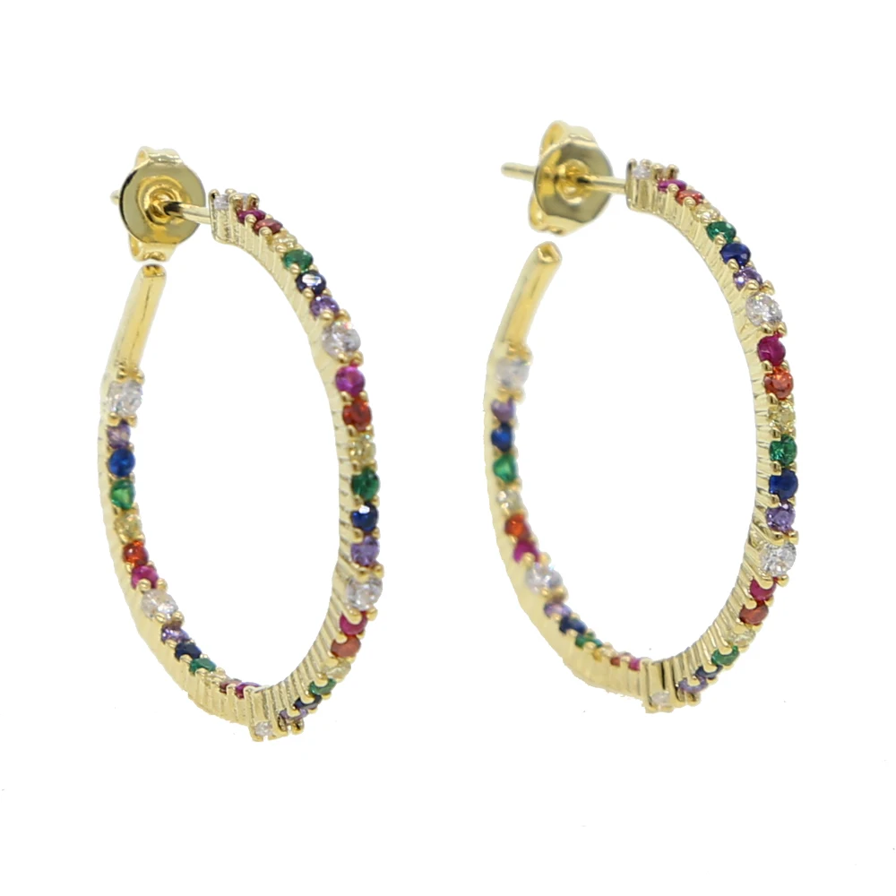 cz hoop rainbow gold filled fashion women lady jewelry earring 2019 new | Украшения и аксессуары