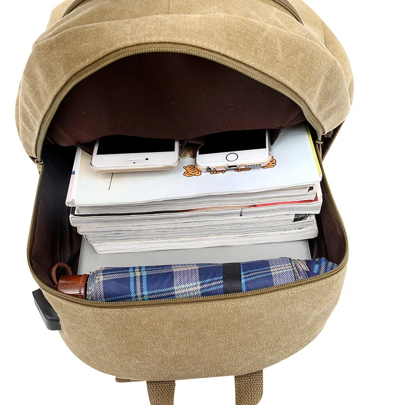 Для мужчин внешняя зарядка USB Рюкзак корейской моды холст Рюкзаки для подростков