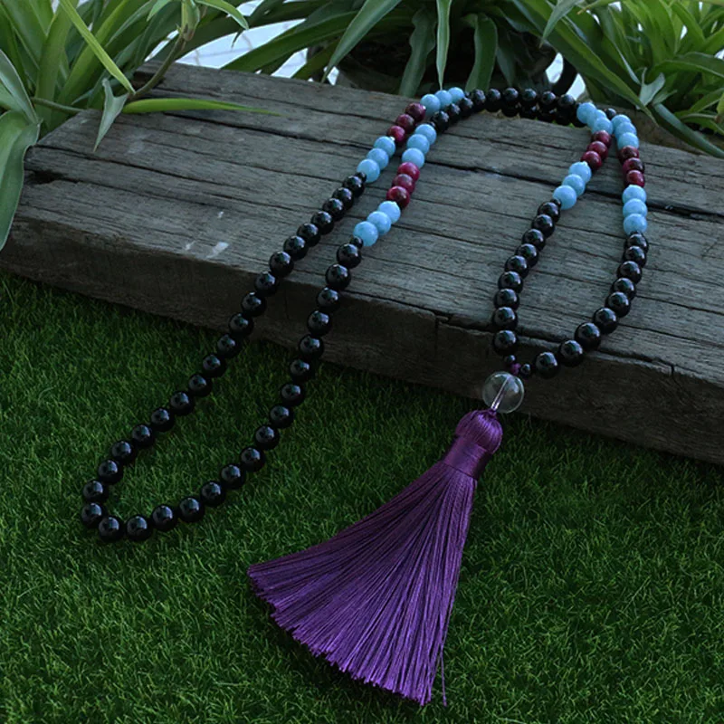 Ожерелье из бисера 8 мм амазонита и черного оникса искусственная внутренняя сила