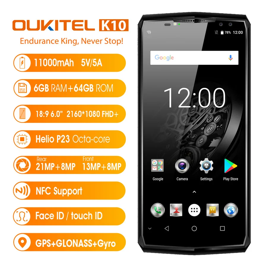 Oukitel K10 6 ГБ Оперативная память 64 Гб Встроенная мобильного телефона 0 &quotFHD 18:9