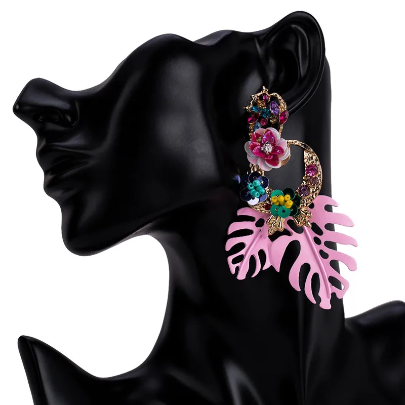 LUBOV Colorful Enamel Leaf Drop Earrings for Women Cute Flowers Statement Big Dangle Fashion Party Jewelry New | Украшения и