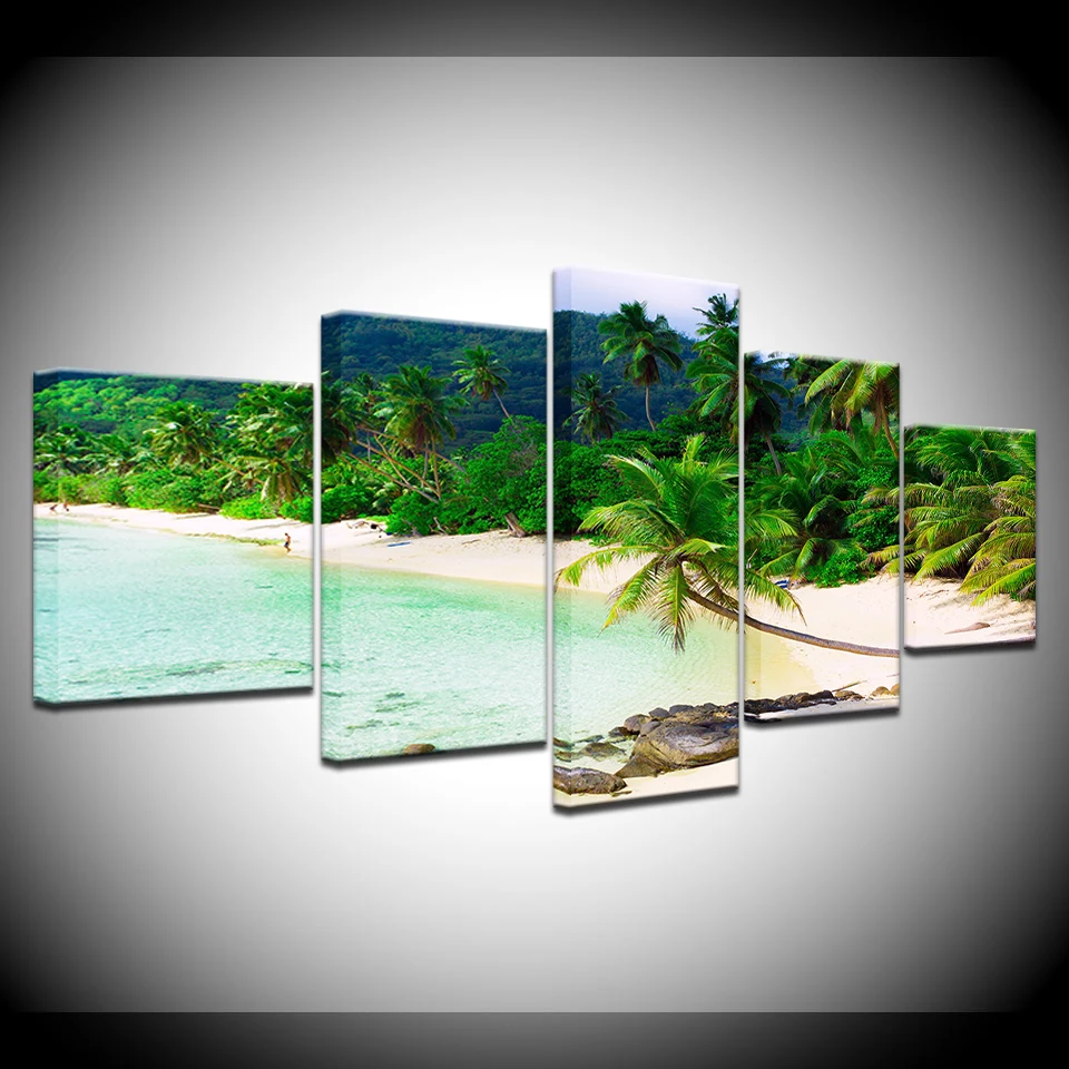 

Canvas Painting paradise beautiful palms nature landscape 5 Pieces Wall Art Painting Modular Wallpapers Poster Print Home Decor