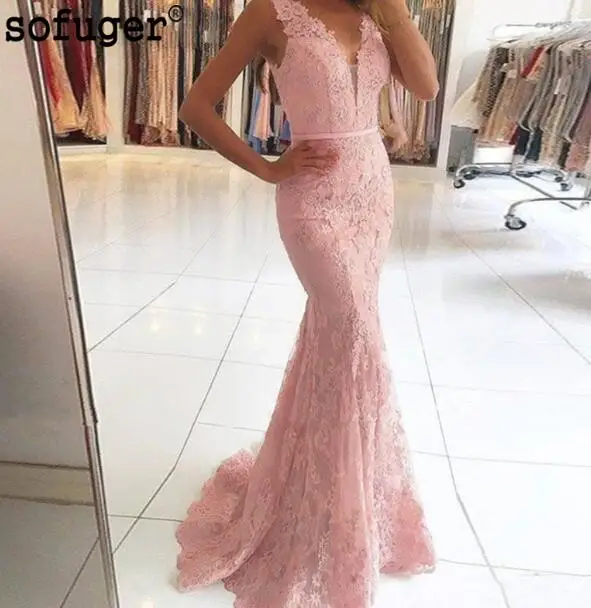 Элегантное вечернее платье Русалка с v-образным вырезом и открытой спиной Vestidos De Fiesta Largos De gala кружевное длинное платье для выпускного вечера - Цвет: Шампанское