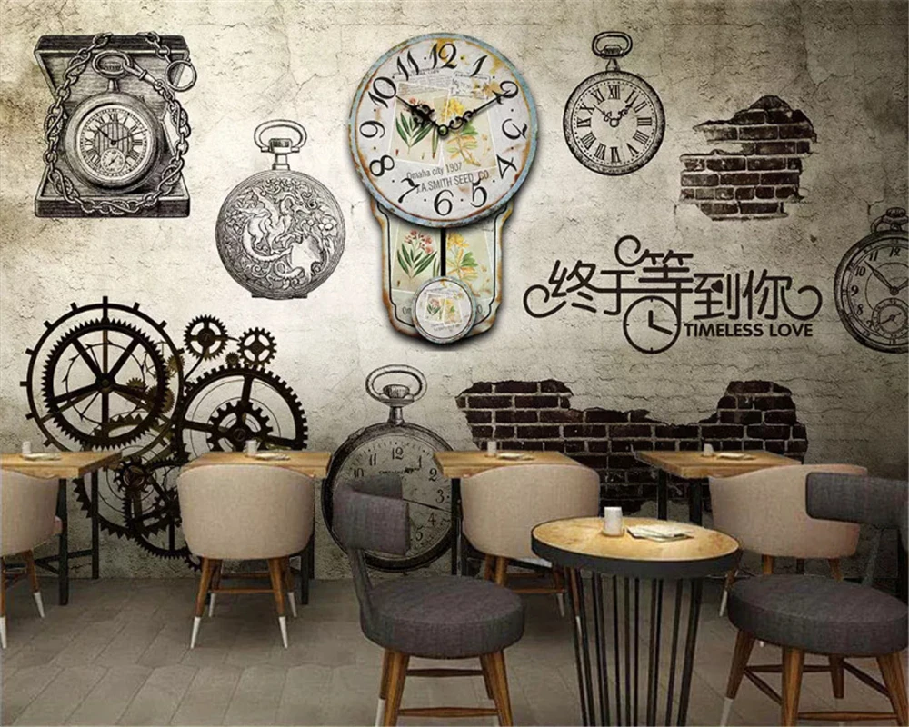 

beibehang Custom fashion 3d wallpaper retro nostalgic mechanical gear cafe restaurant background papel de parede papier peint