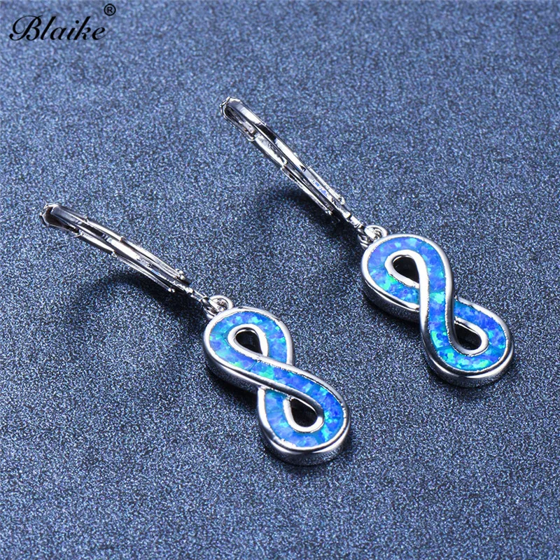 Модные серьги подвески Blaike с голубым огненным опалом для женщин серебряного