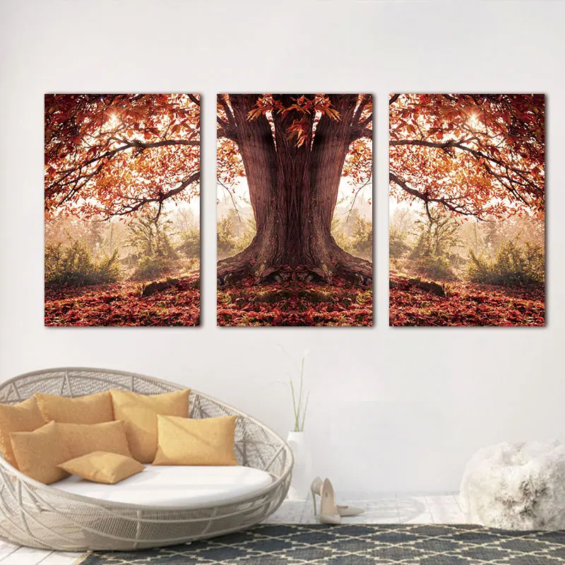 

3 Panel Red Autumnal Leaves Home Decorative Canvas Painting Living Room Wall Art Picture Paint On Canvas With (No Framed)