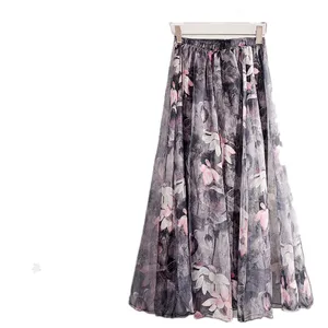Женская шифоновая юбка с принтом, летняя юбка средней длины в европейском и американском стиле ретро, 2022