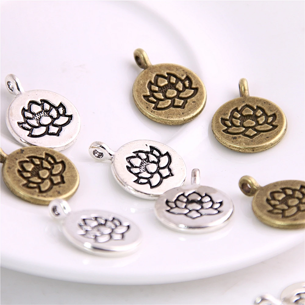 

SWEET BELL 40pcs 15*20mm Antique Bronze Color Lotus Flower Round Shaped Alloy Charms Pendant For Jewelry Making DIY 3D524