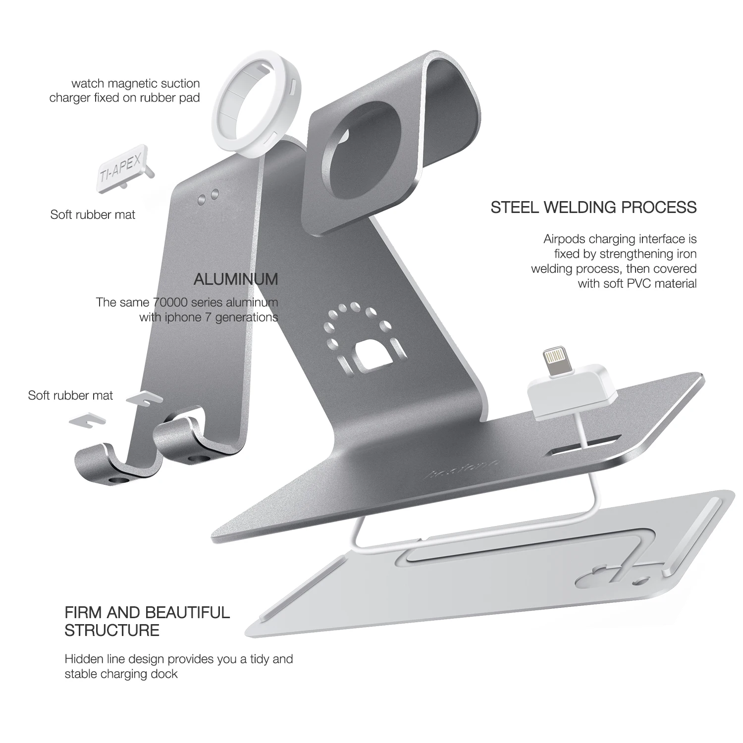Подставка 3 в 1 для Apple iPhone и часов и AIRPODS, подставка из алюминиевого сплава