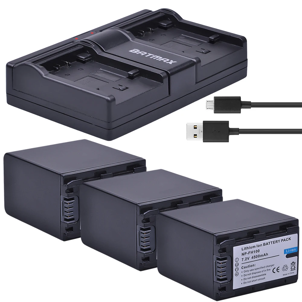 Аккумулятор для фотоаппарата Batmax 3pc NP FH100 + двойное зарядное устройство USB sony DCR SX40