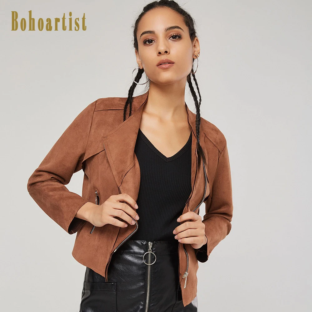 Bohoartist с лацканами на молнии Для женщин короткая куртка мода для девочек уличная