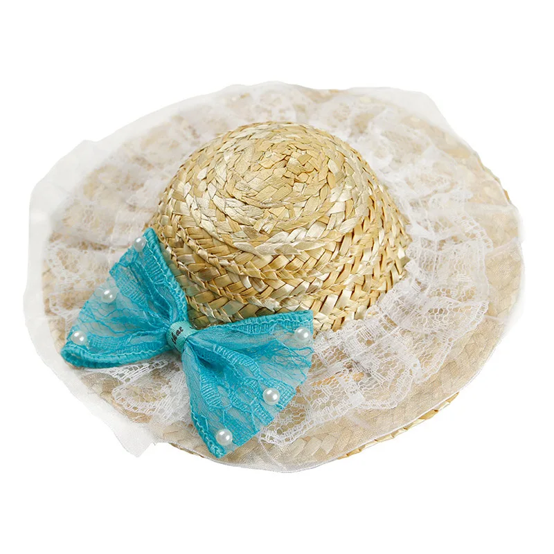 Bow Blue Соломенные шляпы для собак, летняя шапка для собак, Гавайский стиль, сомбреро, кошачьи шапки, аксессуары в виде животных S/M/L - Color: Bow Blue