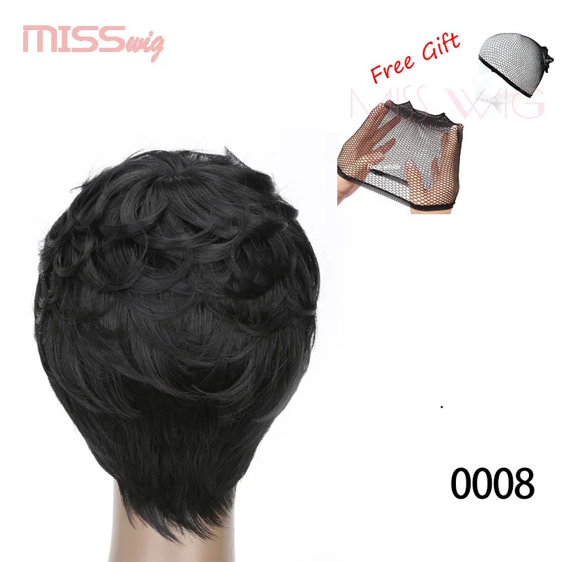 Miss wig короткий черный Pixie Cut кудрявый парик для черных женщин АФРО Синтетические парики высокой температуры - Цвет: # 1B