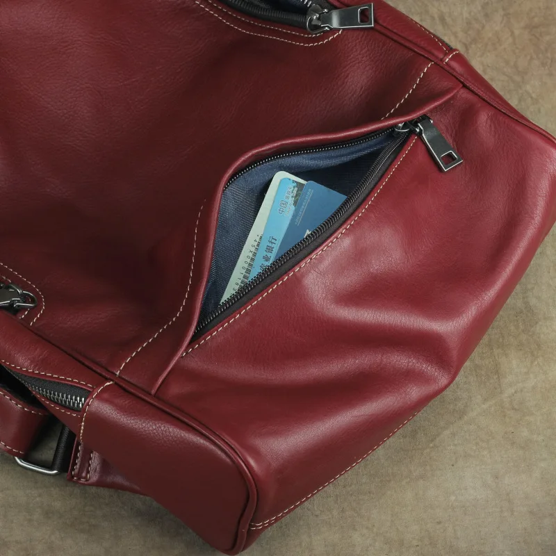Nesitu High Quality New A4 Vintage Red Brown Genuine Leather Women's Backpack Female Girl Lady Travel Bags M002