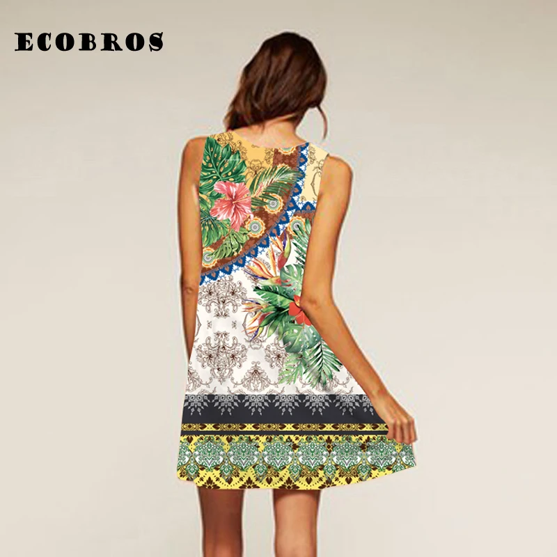 ECOBROS 2019 винтажное женское летнее платье Свободная Повседневная без рукавов с