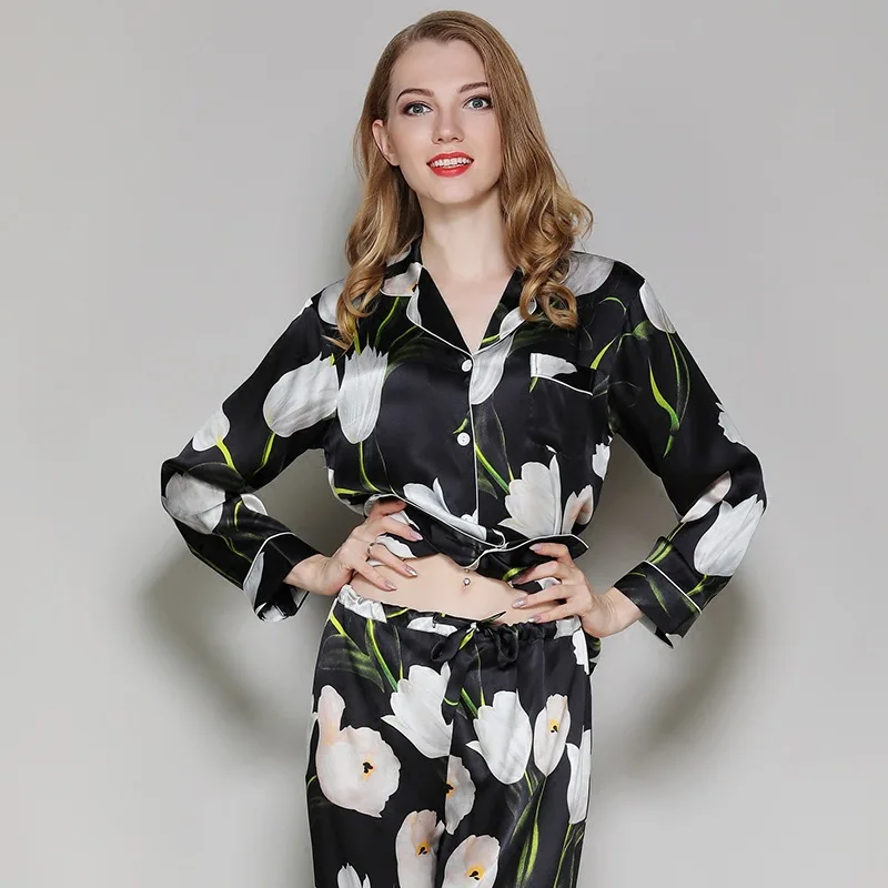 Пижама женская с длинным рукавом из 100% шелка|silk pajamas set|pyjama silkwomen pyjama |