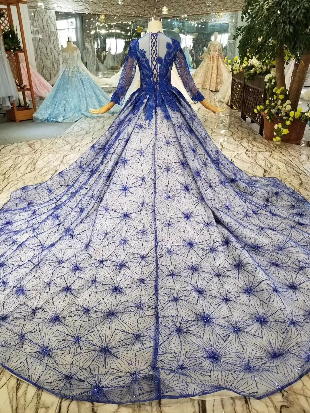 Женское кружевное бальное платье с длинными рукавами Vestido De Casamento голубое