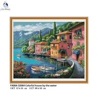 colorful house by the water cross stitch kits 11ct printed fabric 14ct counted canvas dmc cross stitch embroidery thread sets