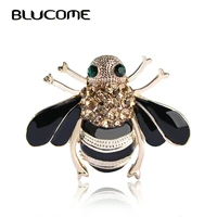 blucome brown bees brooch black enamel corsage hats scarf clips accessories green eyes brooches for woman party 2017 hot sale