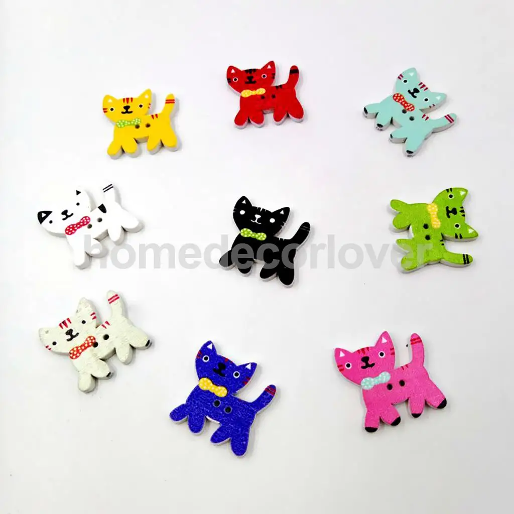 50 Pieces Assorted Wooden 2 Holes Buttons Cat Shaped Flat Embellishments for Sewing Crafts Scrapbook | Дом и сад