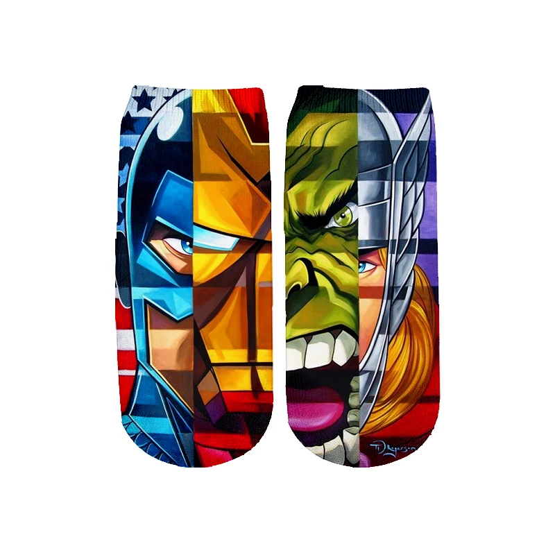 Летние мужские/wo мужские Harajuku Marvel Мстители 3D принт короткие носки хип хоп ниндзя Бэтмен Супермен Спайдермен Капитан Америка Новинка