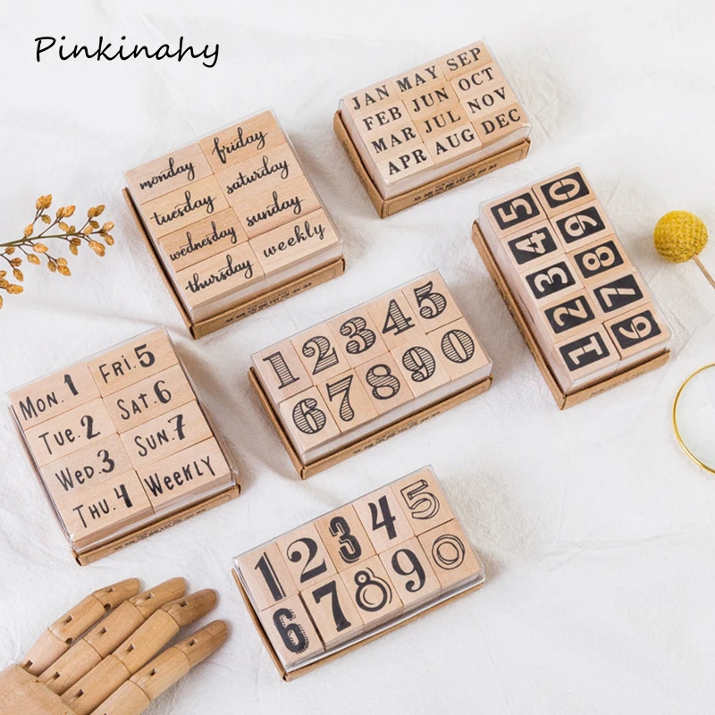 Винтажные недели/месяц/числовой набор деревянных штампов DIY планировщик Ремесло