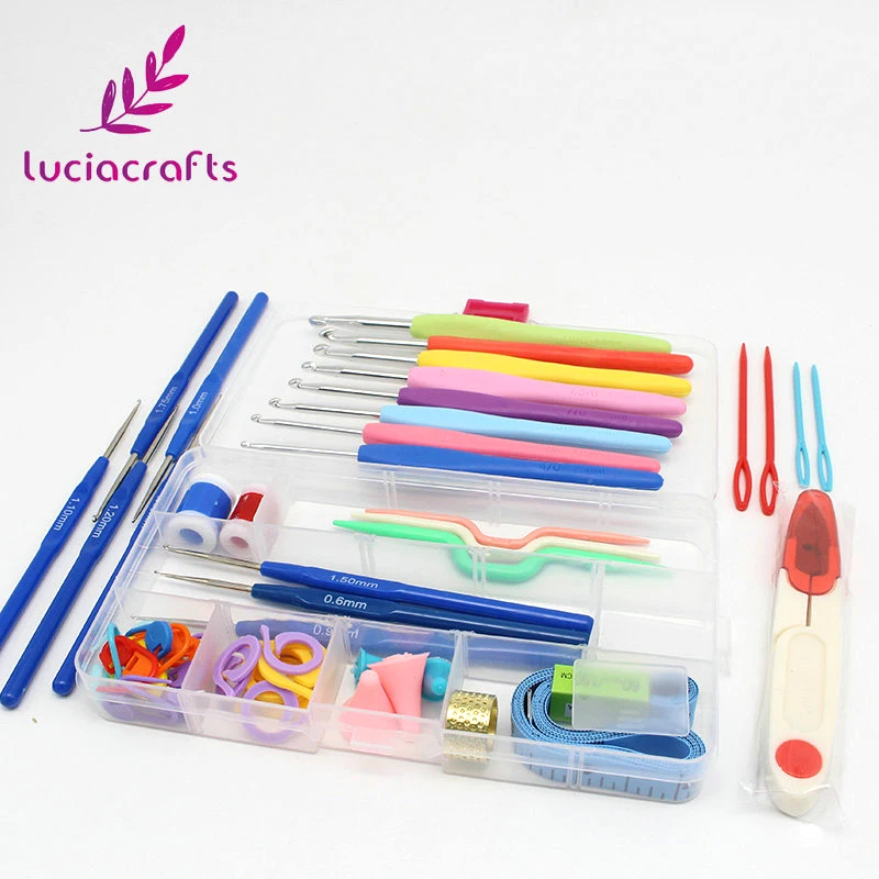 Lucia crafts 1 набор крючков для вязания крючком иголки, швы для вязания крафт Пряжа Вязание Швейные Инструменты наборы игл с Чехол J0102