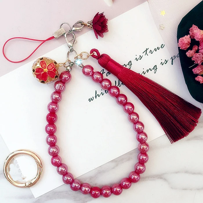 Original design Tassel Mobile phone lanyard short U disk camera rope bead mobile chain hanging wrist wallet pendant female | Мобильные