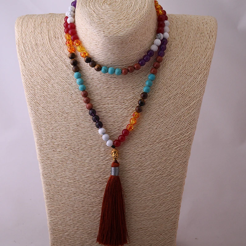 Fashion Long Tassel Yoga Jewelry Multi Stone Buddha Halsband Women Seven Chakras Necklaces | Украшения и аксессуары