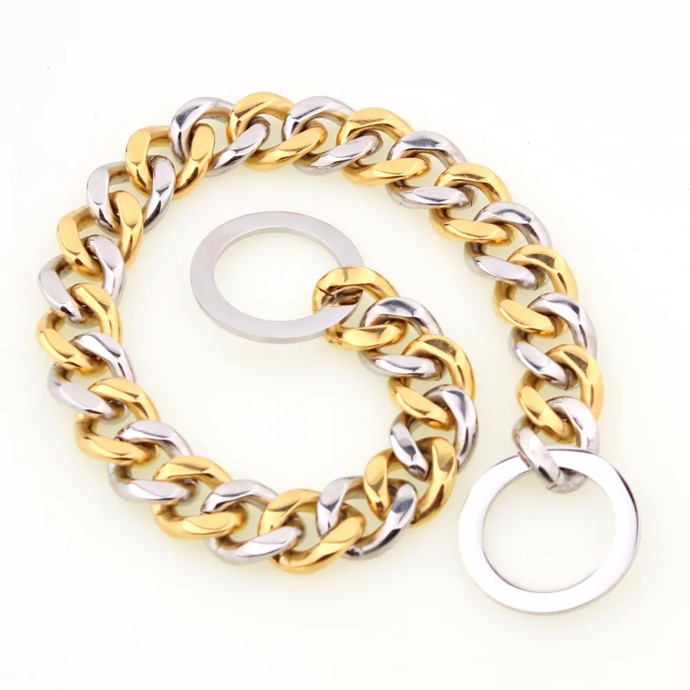 

12mm Dog Pet Silver Gold Color 316L Stainless Steel Cut Curb Cuban Link Collar Customize Size 12-40 inch Wholesale Free shipping