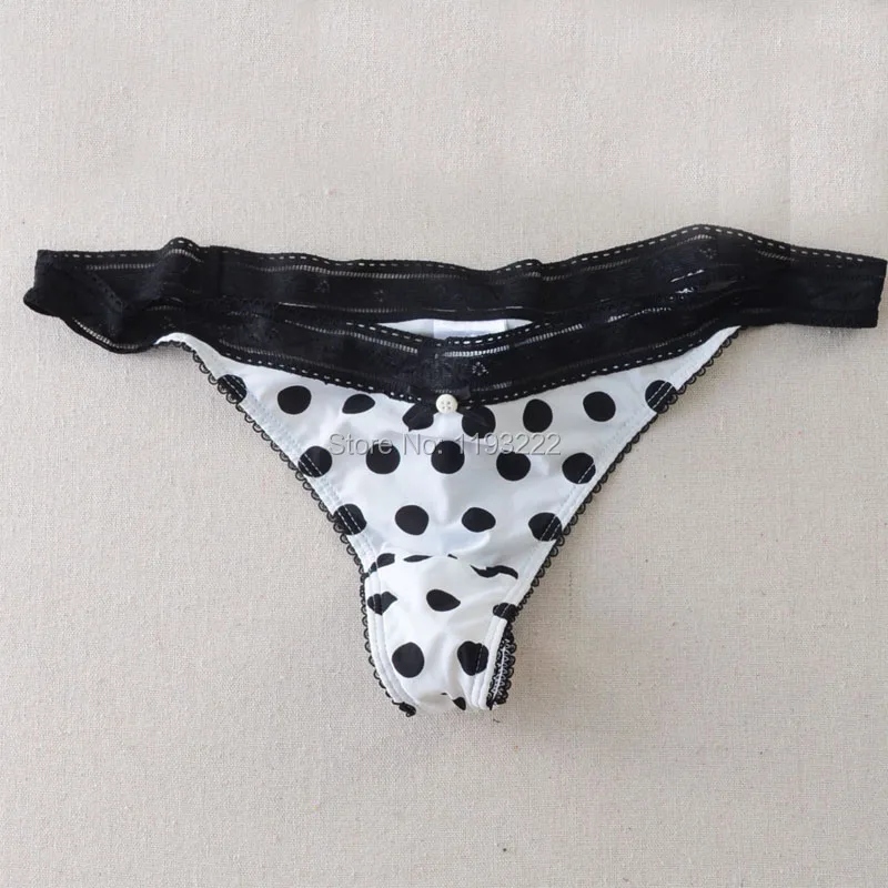 Трусики-стринги женские в горошек классические пикантные кружевные с цветочным