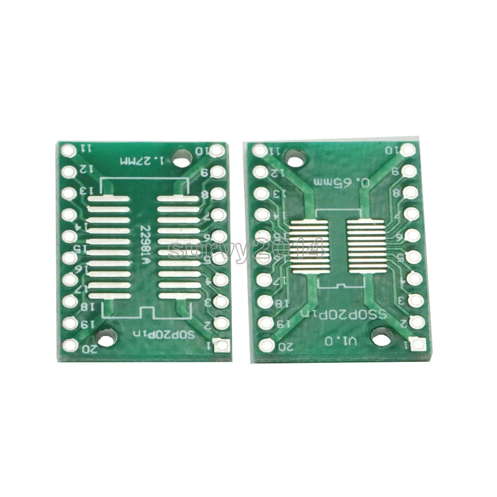 

10pcs SOP20 SSOP20 TSSOP20 To DIP20 Pitch 0.65/1.27mm IC Adapter PCB Board