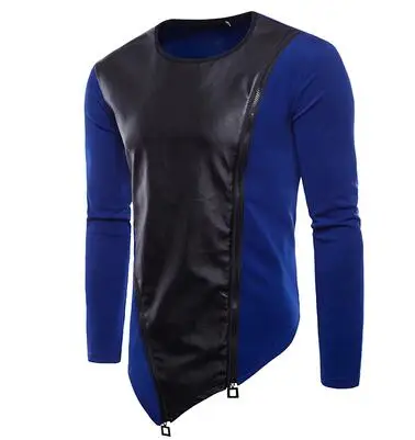 

Slim shirt men long sleeve shirt teenage korean irregular Oblique Side zipper Plaid Round neck shirt mens personality fashion