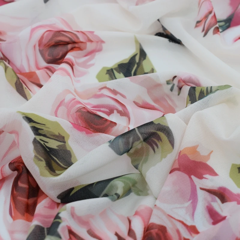 Новинка 2018 сетчатая ткань с рисунком в виде роз и бабочек для платьев тканевая