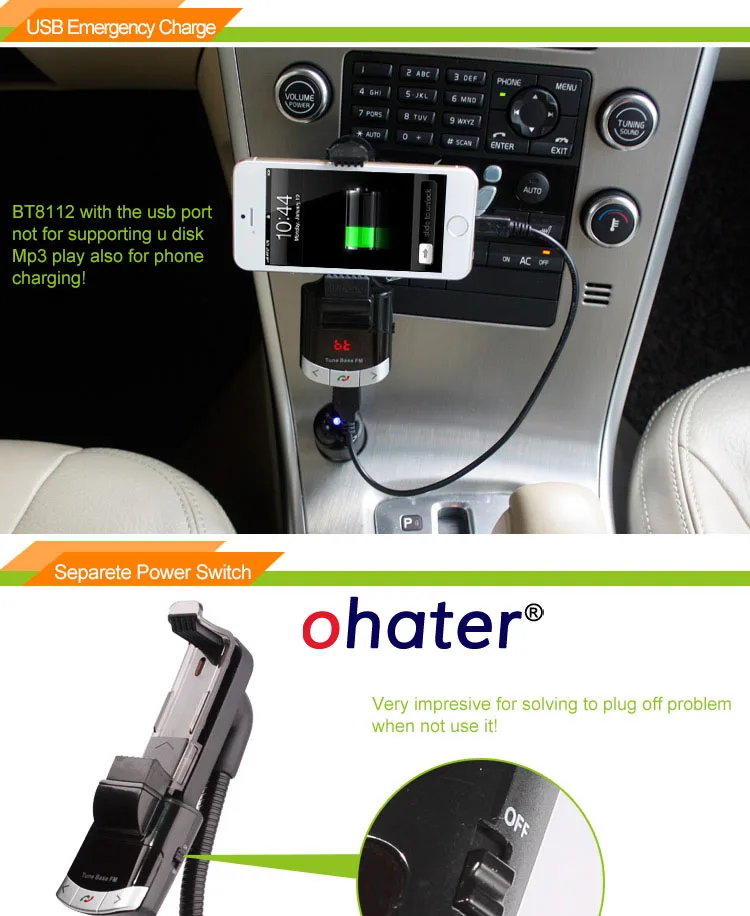 Ohater Bluetooth гарнитура для авто держатель телефона Origina Handfree вызова fm-передатчик с USB Зарядное устройство Поддержка музыка играет