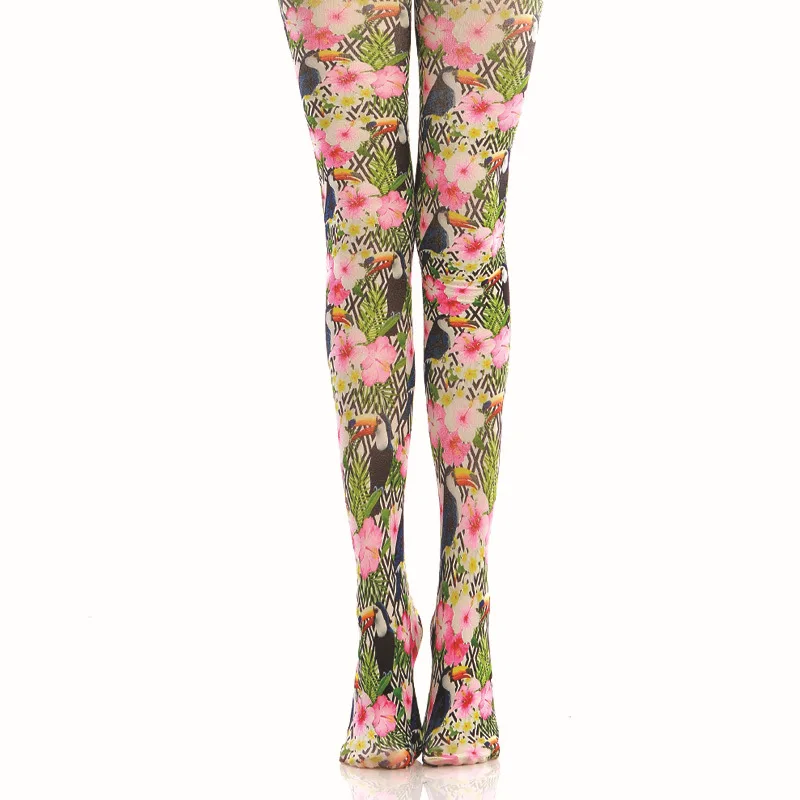 Разноцветные колготки с принтом цветов и геометрических фигур|flowers mix|flower flowersocks