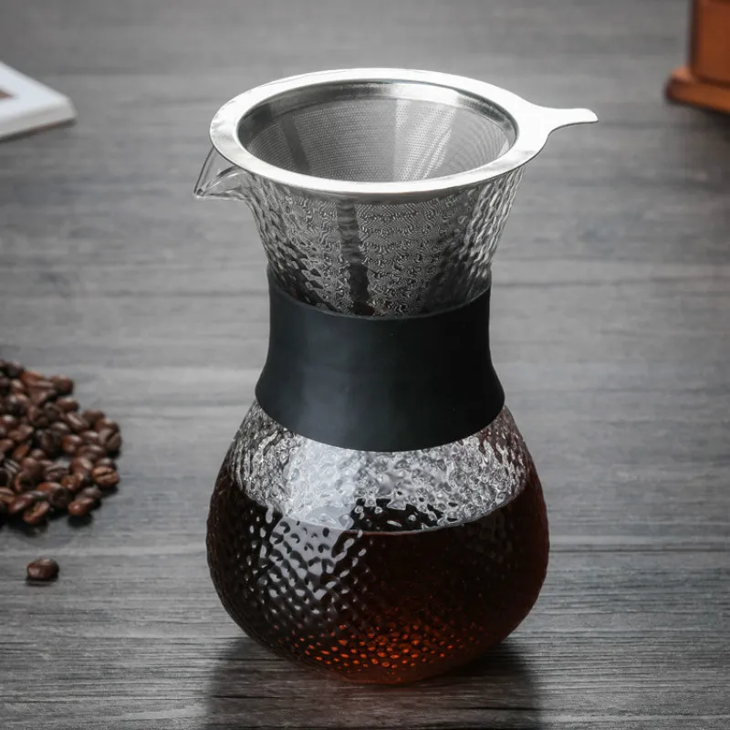 600ML with Filter Стеклянные кофейные горшки капельного кофе чайник с фильтром из нержавеющей стали ручной заварки эспрессо воды капельного бариста залейте над капельницей - Цвет: 600ML with Filter